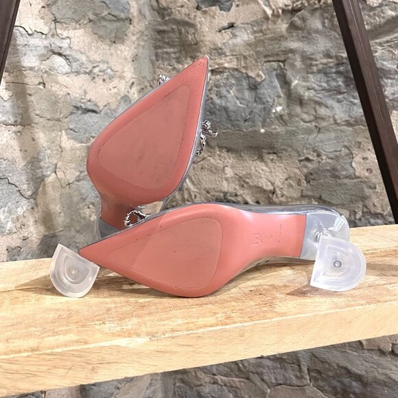 Amina Muaddi Rosie Glass Pointy Pump with Bow Accent - Picture 9 of 11